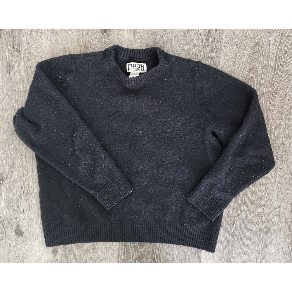Duluth Trading Co Kids Lambswool Blend Crew Neck Sweater Black Large L